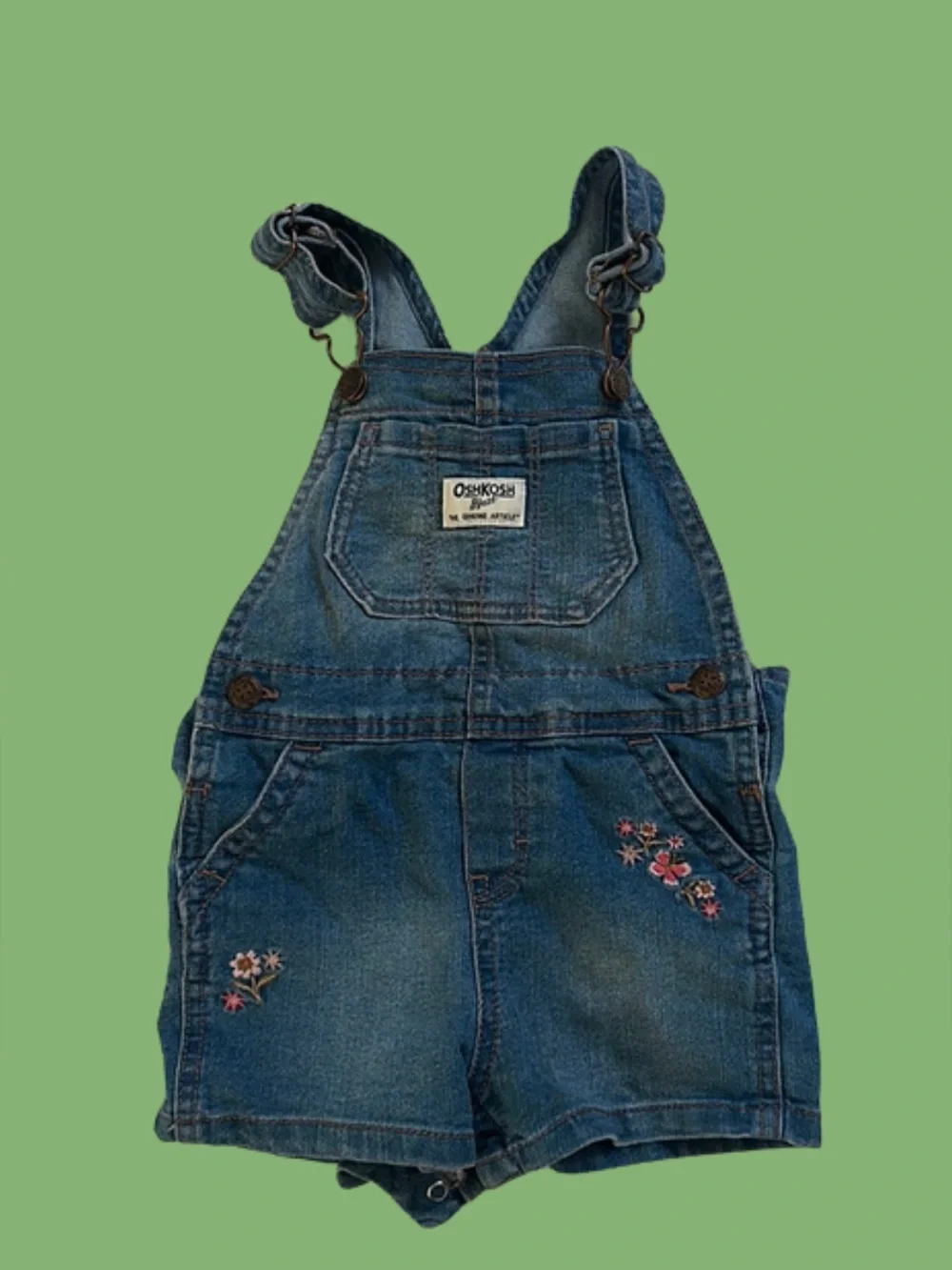 OSHKOSH B’GOSH Floral Embroidered Denim Overalls $21 SIZE 18 MONTHS Spring Gift